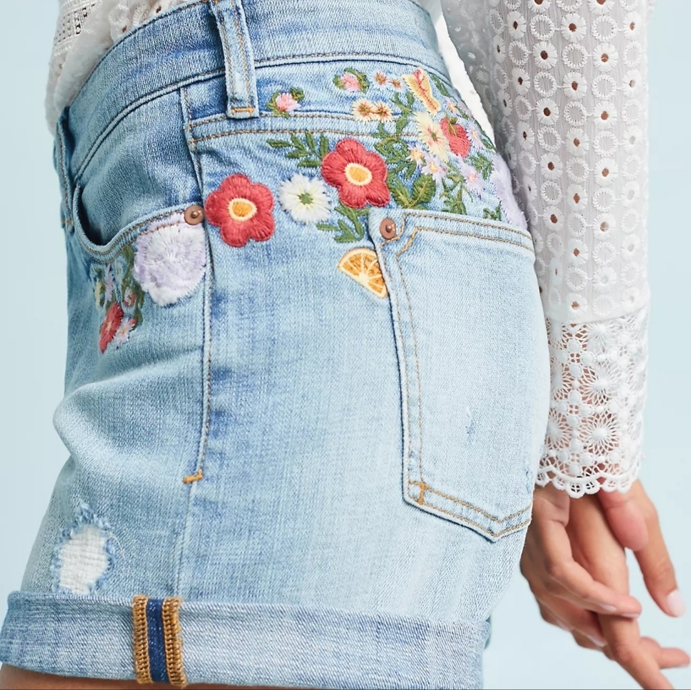 Anthropologie Embroidered Jean Shorts Sz 29